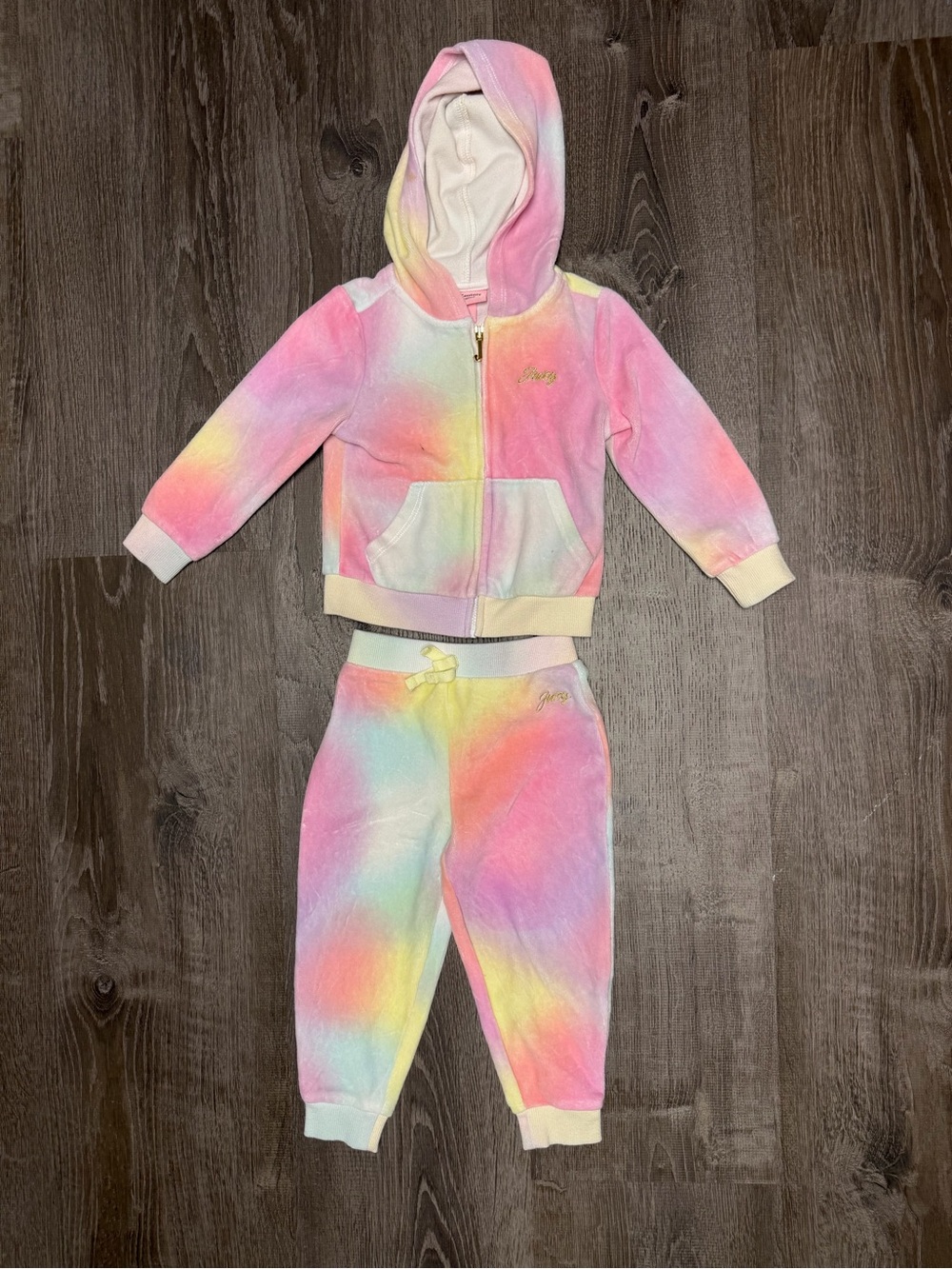 Juicy Couture Pastel Tie-Dye Hoodie & Joggers - Pink, Yellow, Blue
